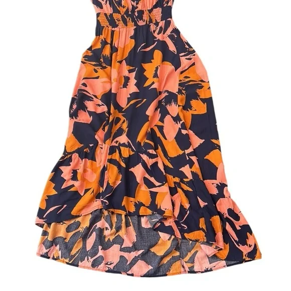 Abel The Label Clare Combo Maxi Dress Flutter Sleeve Smocked Pleated Small - Picture 10 of 13